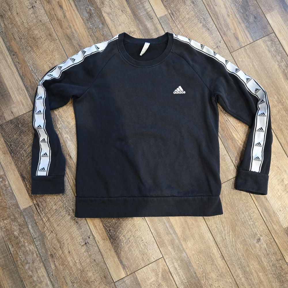 Adidas Tiro Tape Crewneck Sweatshirt | Black/White Logo Sleeve Pullover | Large